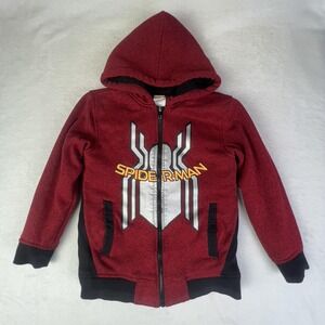 Marvel Spider-Man Homecoming Jacket Kids 7/8 Red Graphic Hooded Fleece Zip